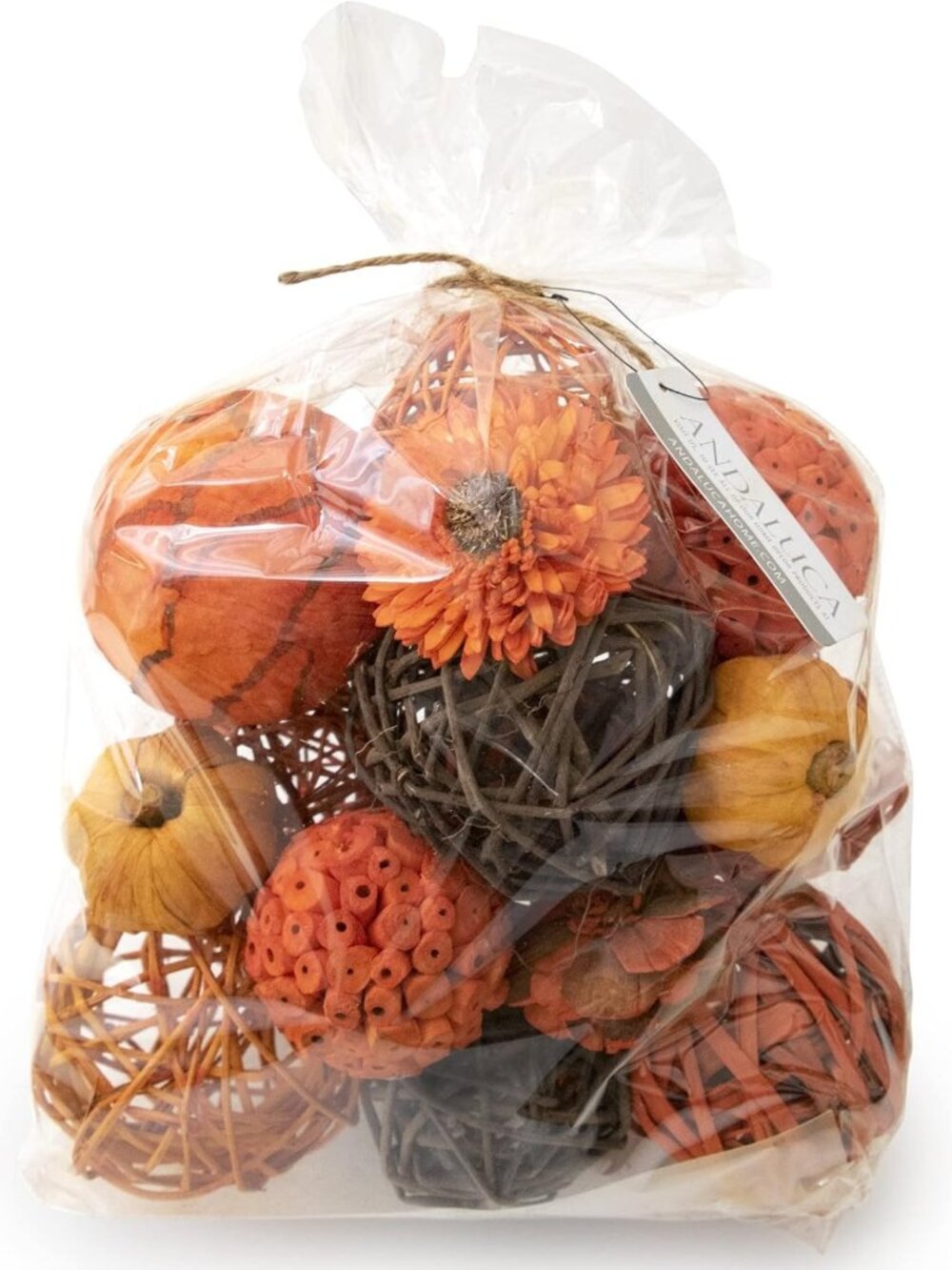 Orange Decorative Vase Filler with Mini Pumpkins, Orbs & Floral Accents
